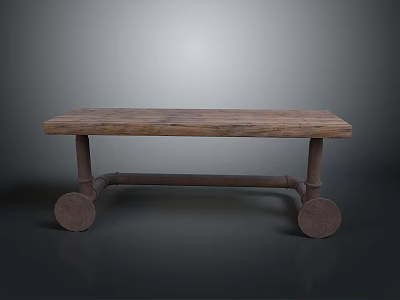 Sturdy Industrial Storage Shelf with Wooden Top and Metal Frame on Wheels 3d model