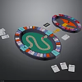 Casino Roulette Table Setup With Colorful Chips And Playing Cards