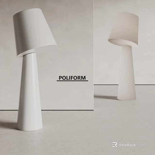 Minimalist POLIFORM Floor Lamp With White Conical Base And Curved Shade In Interior Space 3d model 