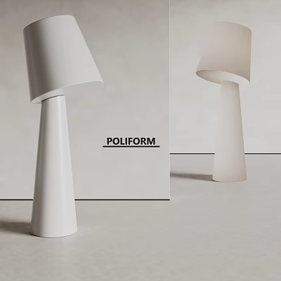 Minimalist POLIFORM Floor Lamp With White Conical Base And Curved Shade In Interior Space 3d model