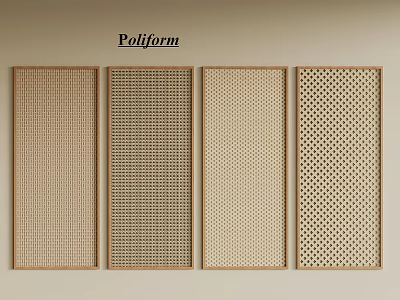 Set of Four Decorative Room Dividers With Diverse Patterns And Wooden Frames 3d model