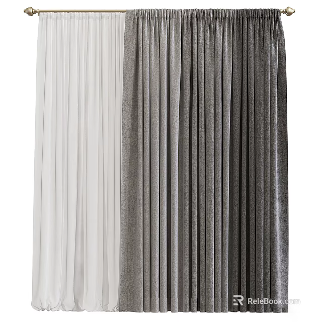 Pleated Curtains In White And Gray Tones For Modern Home Decor 3d model 