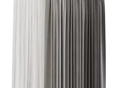 Pleated Curtains In White And Gray Tones For Modern Home Decor 3d model