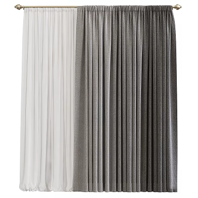Pleated Curtains In White And Gray Tones For Modern Home Decor 3d model