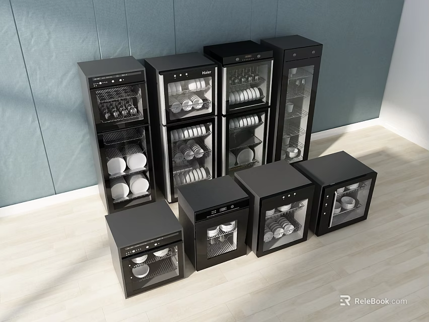 Modern Black Kitchen Appliances With Glass Doors And Storage Units In Kitchen 3d model 