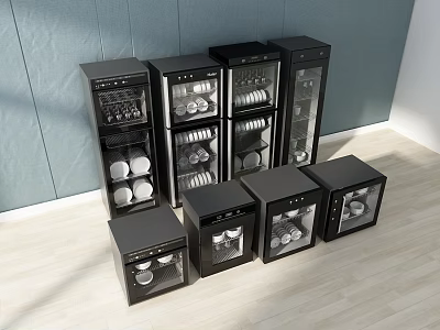 Modern Black Kitchen Appliances With Glass Doors And Storage Units In Kitchen 3d model