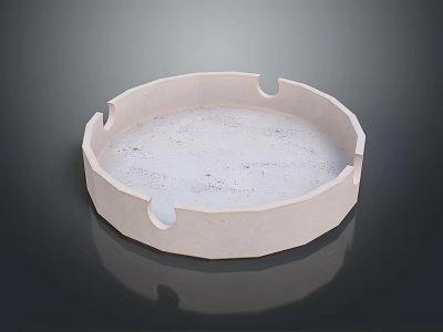Round Concrete Ashtray With Textured Surface And Notched Design For Cigarettes 3d model