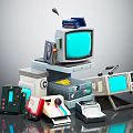 Vintage Computer Equipment Collection With Monitor Printer and Retro Tech Devices