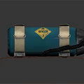 Commercial Cylindrical Teal Equipment With Yellow ATOSH 3 Label And Brown Base Straps