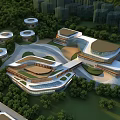 Aerial Planning of Modern Architectural Complex With Green Landscape And Curved Structures