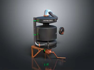 HTM 340 18 Mechanical Equipment With Black Body Copper Pipes Green Indicators And Metal Stand 3d model