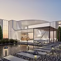 Contemporary Villa Guesthouse Architecture With Curved Glass Facade Outdoor Stairs And Landscaped Garden