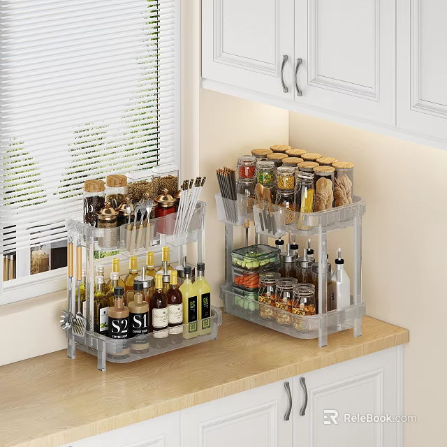 Transparent Multi Tier Kitchen Storage Rack for Organizing Spices Condiments and Utensils on Countertop 3d model 