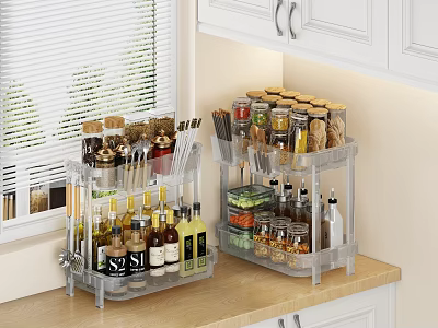 Transparent Multi Tier Kitchen Storage Rack for Organizing Spices Condiments and Utensils on Countertop 3d model
