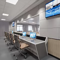 School Classroom With Rows Of White Desks Yellow Chairs Large Screen Windows And Ceiling Lights