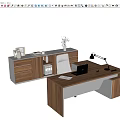 Modern Wooden Walnut Office Desk and Chair Set with Laptop Desk Lamp Drawers and Cabinets