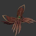 Fantasy Mythical Weapon With Red Gold Decoration Green Gemstone And Flame Like Wings