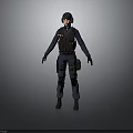 Tactical Operator in Black Tactical Uniform With Helmet Vest Gloves and Boots