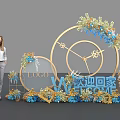 Photo Spot With Circular Heart Shaped Decorations Blue Gold Flowers And Welcome Home Logo