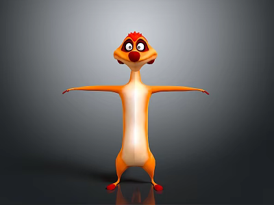 Playful Cartoon Meerkat With Orange And White Body Red Eyes Standing With Arms Outstretched 3d model