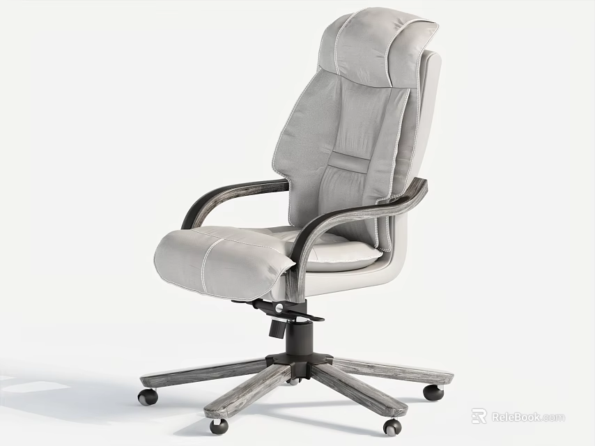 Light Gray Leather Office Chair With High Back Black Armrests And Five Pointed Base Wheels 3d model 