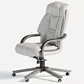 Light Gray Leather Office Chair With High Back Black Armrests And Five Pointed Base Wheels