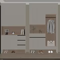 Modern Minimalist Shoe Cabinet With Open Shelf Storage And Hanging Area Decorative Plants And Clock