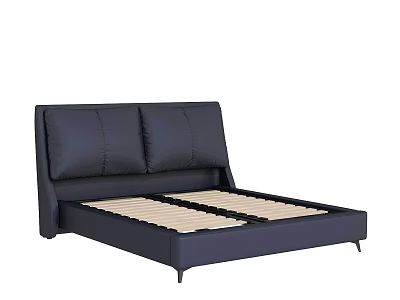 Modern Dark Leather Double Bed Frame With Padded Headboard And Slat Support Base 3d model