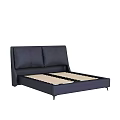 Modern Dark Leather Double Bed Frame With Padded Headboard And Slat Support Base 3d model