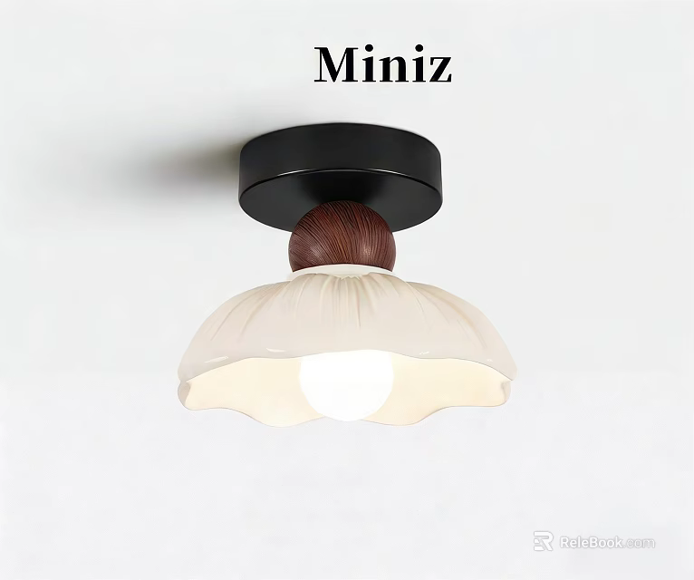 Miniz Modern Ceiling Light With Wooden Base And White Petal Shaped Shade 3d model 