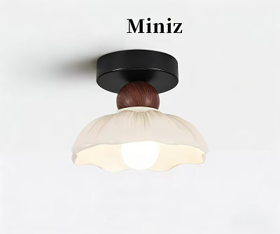 Miniz Modern Ceiling Light With Wooden Base And White Petal Shaped Shade 3d model