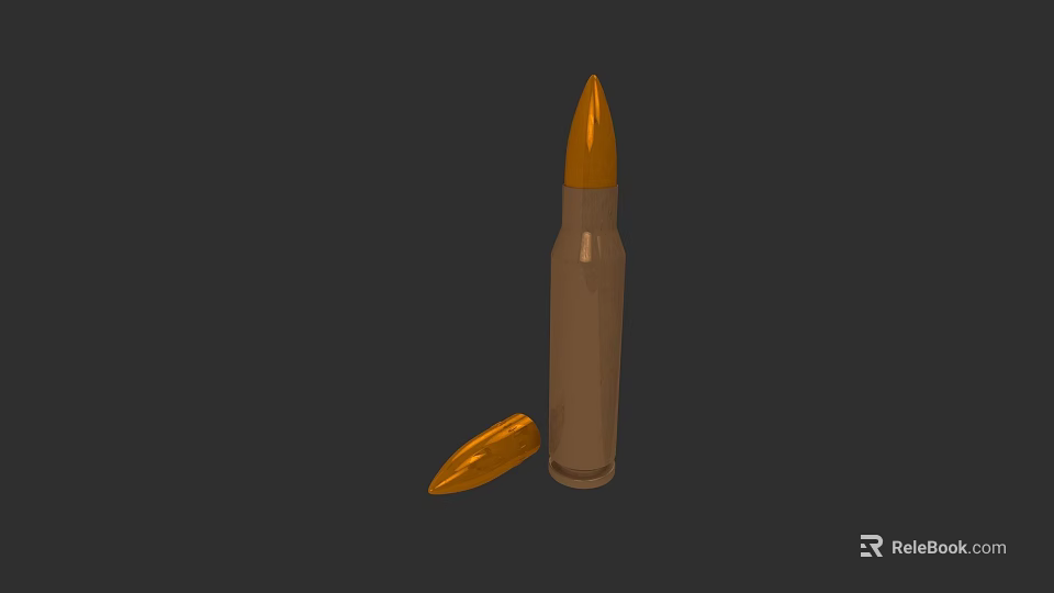 Military Bullet With Brown Body And Orange Tip On Dark Background 3d model 