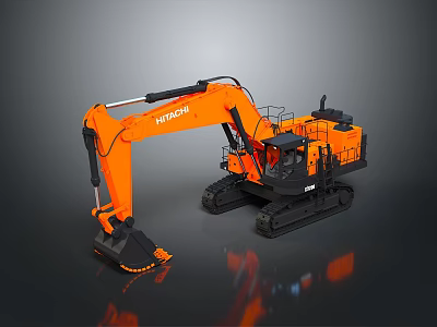 Hitachi Orange And Black Crawler Excavator With Large Bucket And Spacious Cab 3d model