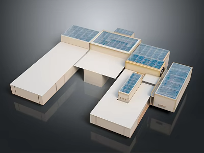 Data Center Model With White Buildings And Blue Solar Panels For Computer Servers 3d model