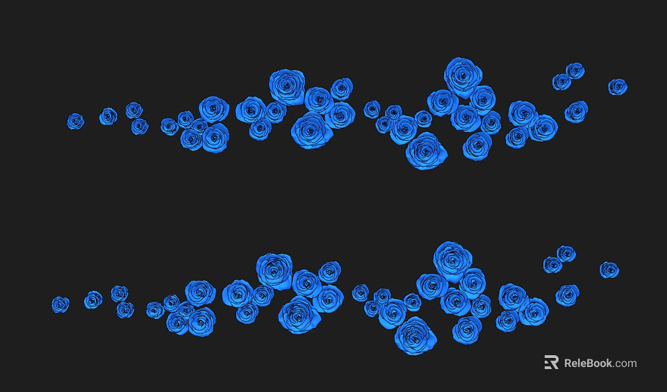 Blue Roses Pattern Wall Decor Arranged In Two Rows On Black Background 3d model