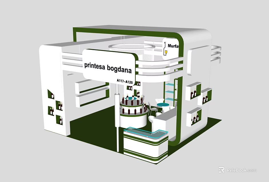Princess Bogdana Monaco Exhibition Booth Design With White Green Modern Display Area 3d model 