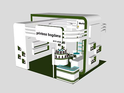 Princess Bogdana Monaco Exhibition Booth Design With White Green Modern Display Area 3d model