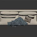 Minimalist Beige Sectional Sofa With Light Blue Blanket Decorative Pillows And Black Legs