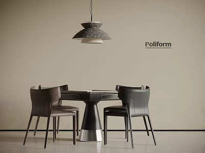 Modern Entertainment Table Interior Design With Stylish Chairs And Hanging Lamp By Poliform 3d model
