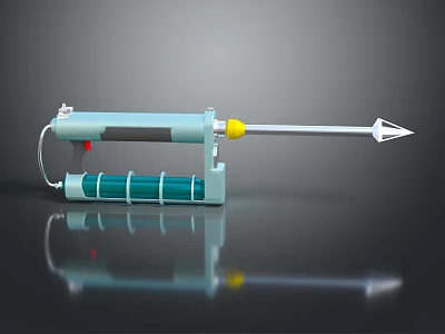 Blue Green Plastic Injection Tool With Yellow Component Cylindrical Handle And Metal Tip 3d model