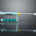 Blue Green Plastic Injection Tool With Yellow Component Cylindrical Handle And Metal Tip