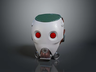 Futuristic Mechanical Weapon With White Body Green Top Red Eyes And Metallic Wheels 3d model