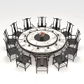Chinese Style Round Dining Table Set with Eight Chairs and Decorative Flower Centerpiece