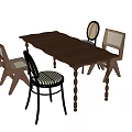 Wooden Dining Table With Spiral Legs And Various Designed Chairs Set