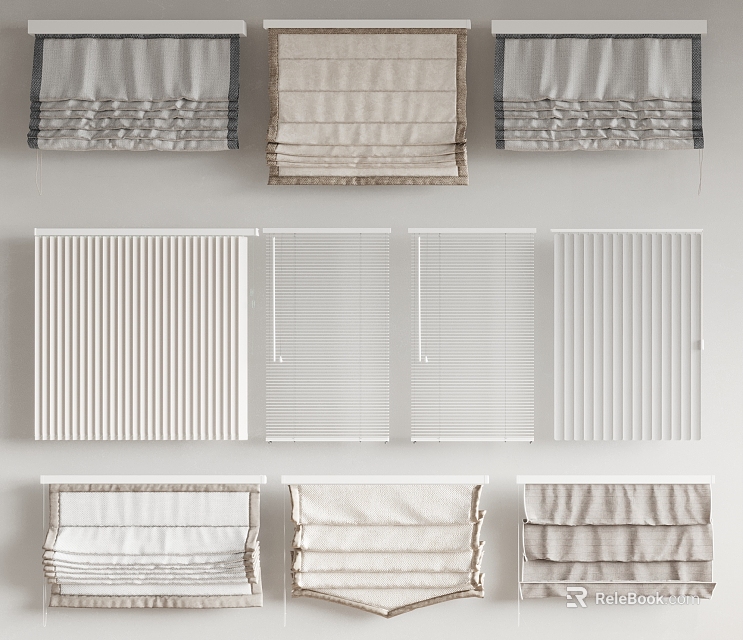Stylish Modern Blinds in Folding and Flat Styles with Neutral Tones for Home Interiors 3d model 