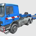 Blue Mercedes Flatbed Utility Truck With Red White Stripes And Dual Rear Wheels