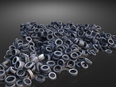 Large Pile of Used Black Rubber Tires Heaped Together Outdoors 3d model