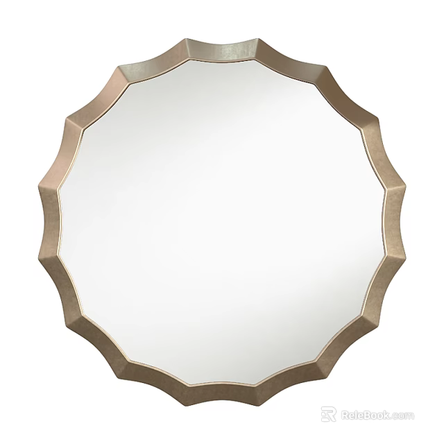 Scalloped Frame Round Decorative Mirror With Brass Toned Edge For Wall Decor 3d model