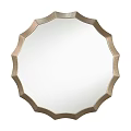 Scalloped Frame Round Decorative Mirror With Brass Toned Edge For Wall Decor 3d model