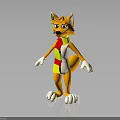 Cartoon Fox Character 3D Model With Orange Fur White Paws And Red Yellow Scarf